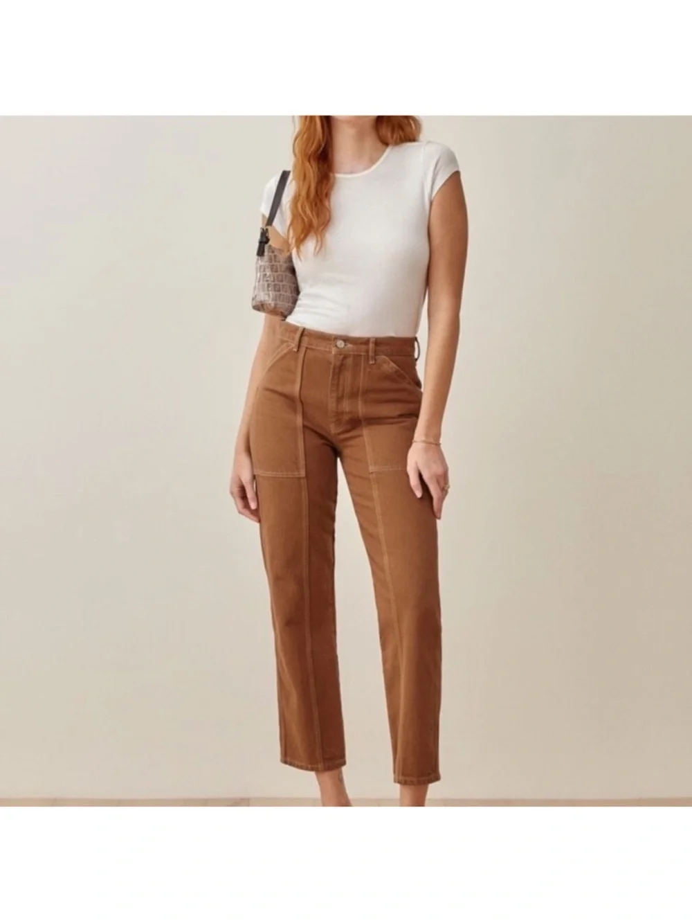 Reformation Kealy Carpenter Brown High-Rise Straight Pants - Picture 2 of 13